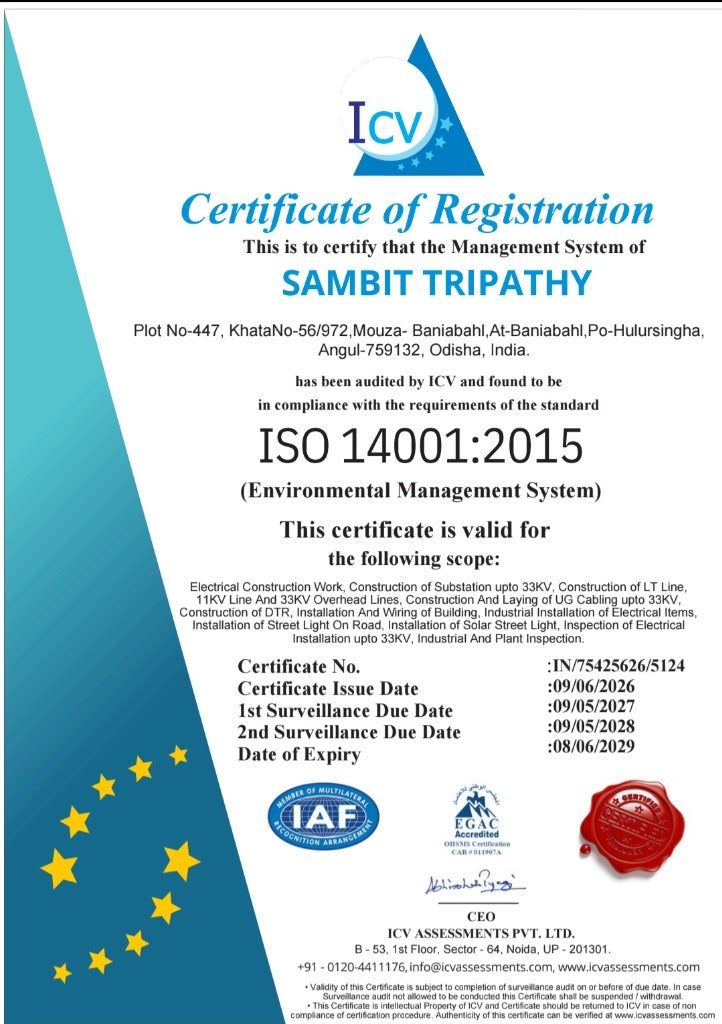 ISO 14001:2015 Environmental Management System Certificate - Sambit Tripathy