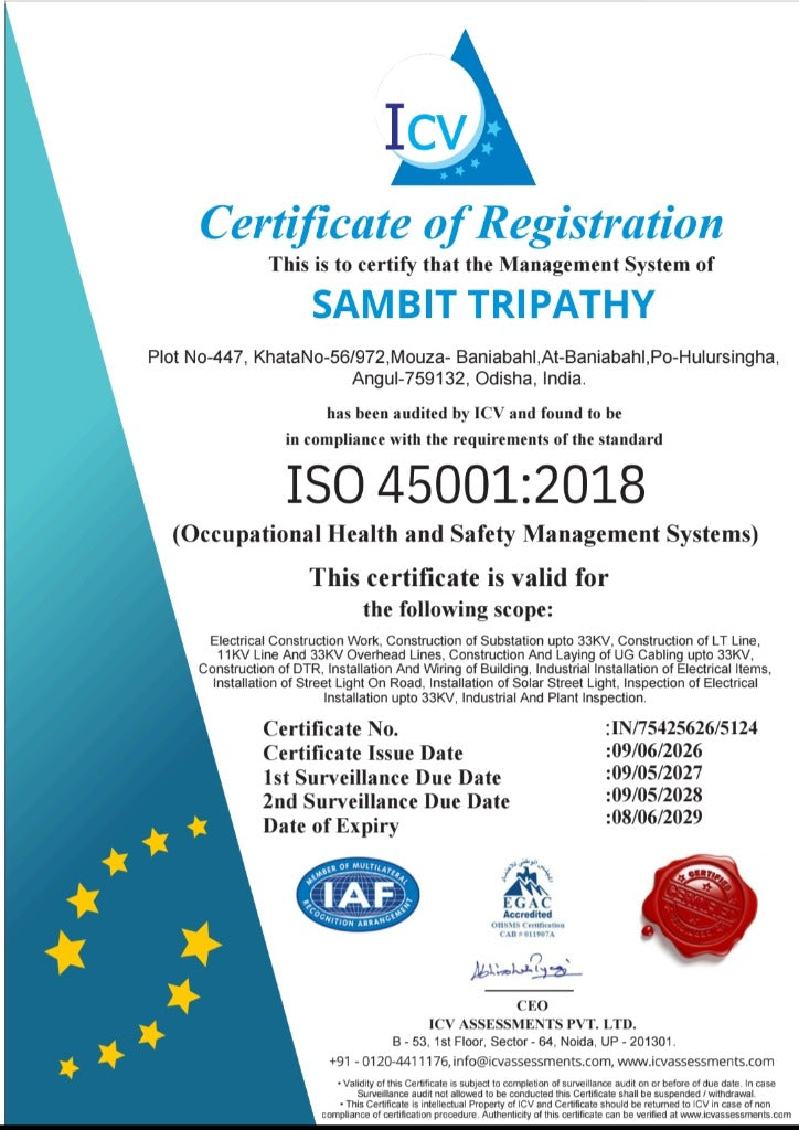 ISO 45001:2018 Occupational Health & Safety Management Certificate - Sambit Tripathy